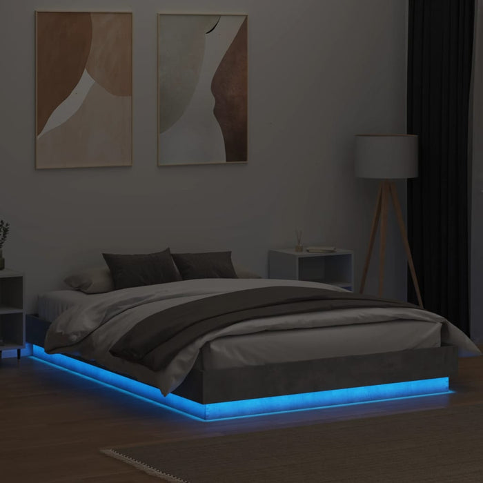 Cadru de pat cu lumini LED, gri beton, 150x200 cm - WALTI WALTI