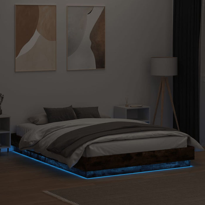 Cadru de pat cu lumini LED, stejar fumuriu, 150x200 cm - WALTI WALTI