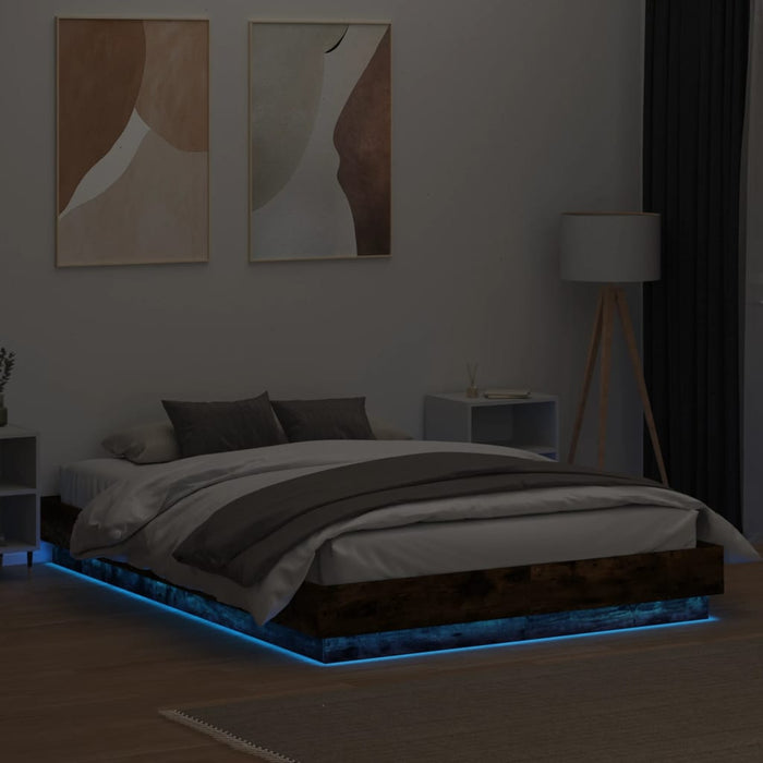 Cadru de pat cu lumini LED, stejar fumuriu, 140x200 cm - WALTI WALTI