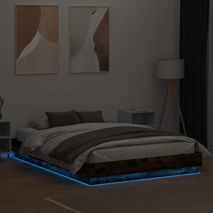 Cadru de pat cu lumini LED, stejar fumuriu, 120x200 cm - WALTI WALTI