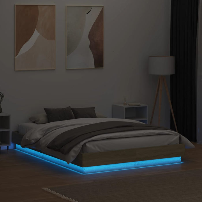 Cadru de pat cu lumini LED, stejar sonoma, 135x190 cm - WALTI WALTI