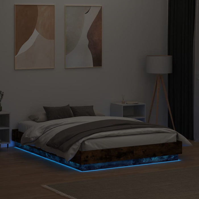 Cadru de pat cu lumini LED, stejar fumuriu, 120x190 cm - WALTI WALTI