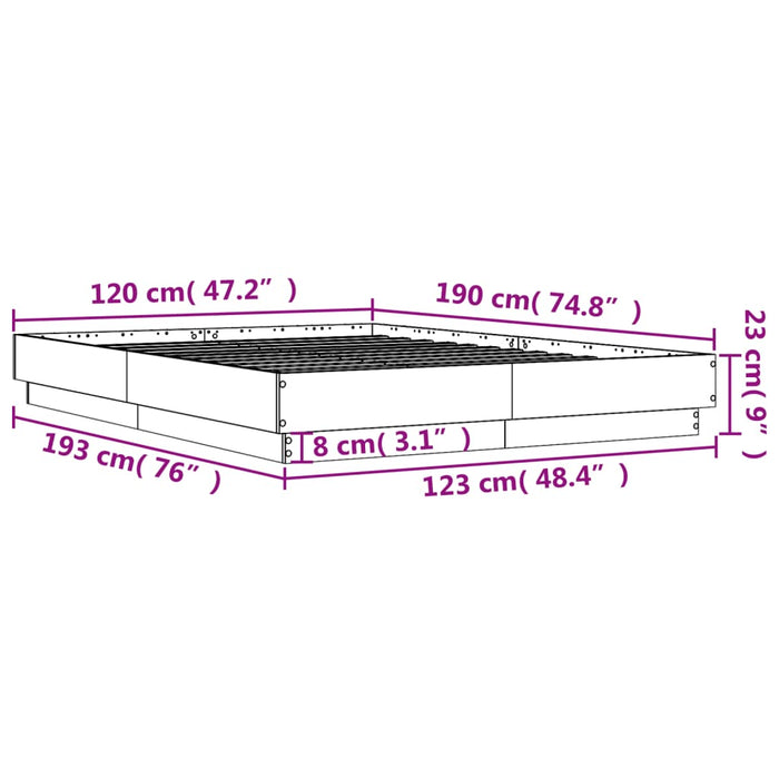 Cadru de pat, stejar afumat, 120x190 cm, lemn prelucrat WALTI