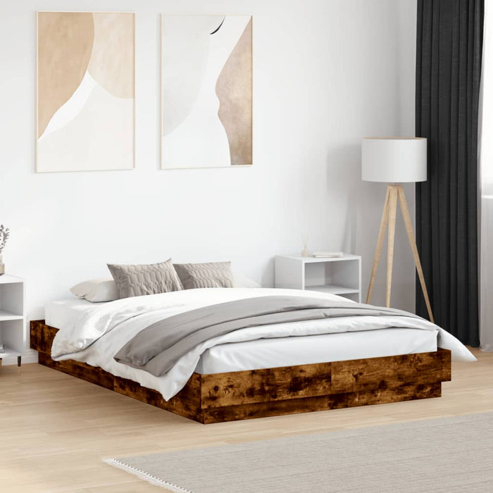 Cadru de pat, stejar afumat, 120x190 cm, lemn prelucrat WALTI