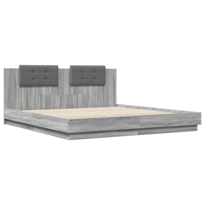 Cadru de pat cu tăblie gri sonoma 200x200 cm lemn prelucrat - WALTI WALTI