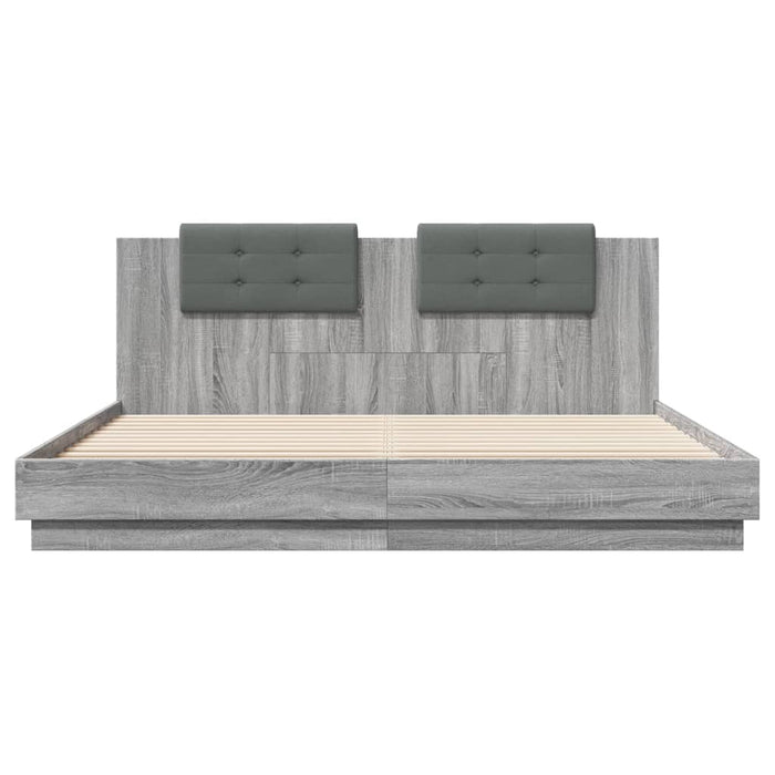 Cadru de pat cu tăblie gri sonoma 200x200 cm lemn prelucrat - WALTI WALTI