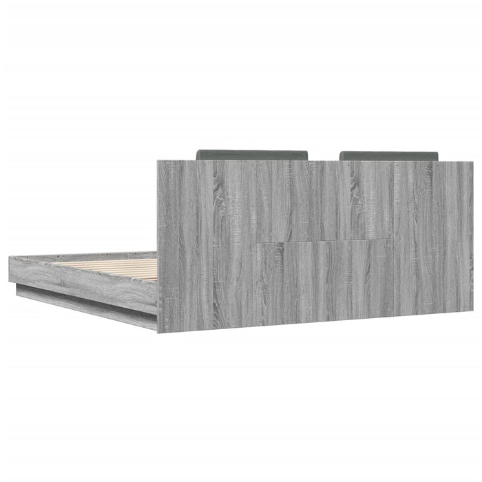 Cadru de pat cu tăblie gri sonoma 200x200 cm lemn prelucrat - WALTI WALTI