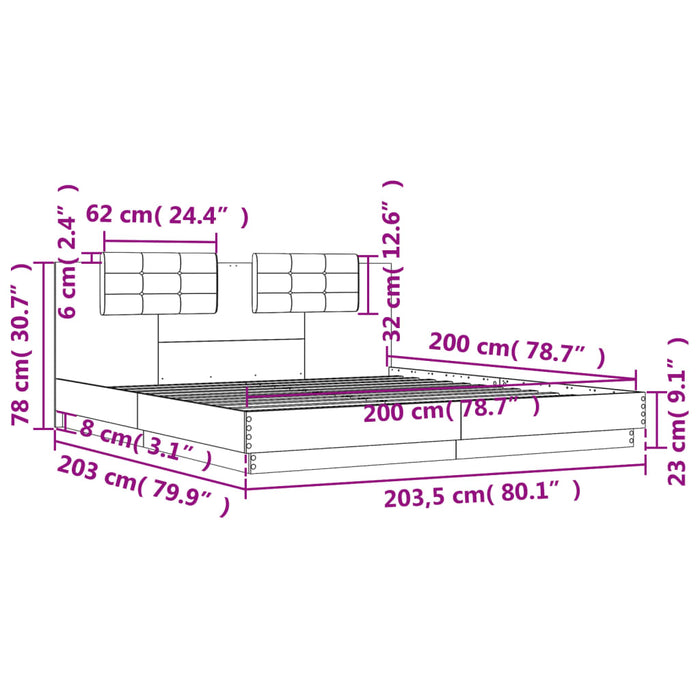 Cadru de pat cu tăblie gri sonoma 200x200 cm lemn prelucrat - WALTI WALTI