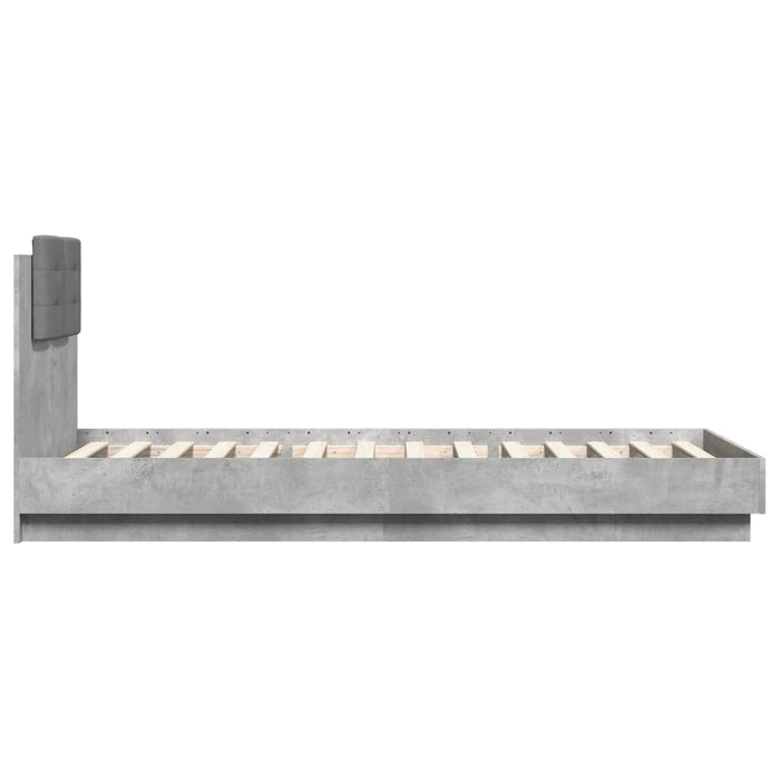 Cadru de pat cu tăblie gri beton 100x200 cm lemn prelucrat - WALTI WALTI