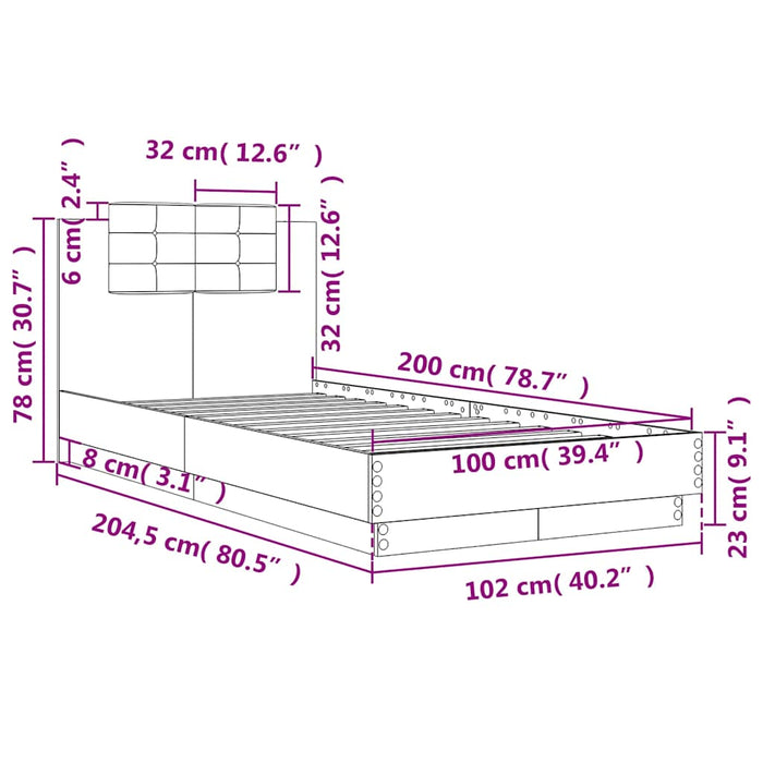 Cadru de pat cu tăblie stejar maro 100x200 cm lemn prelucrat - WALTI WALTI
