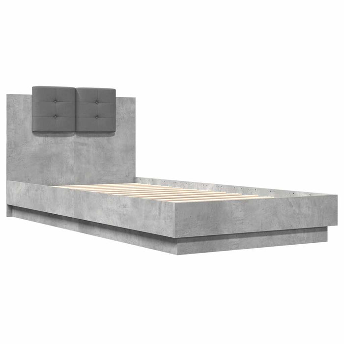 Cadru de pat cu tăblie gri beton 90x200 cm lemn prelucrat - WALTI WALTI