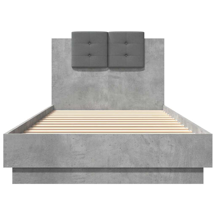 Cadru de pat cu tăblie gri beton 90x200 cm lemn prelucrat - WALTI WALTI