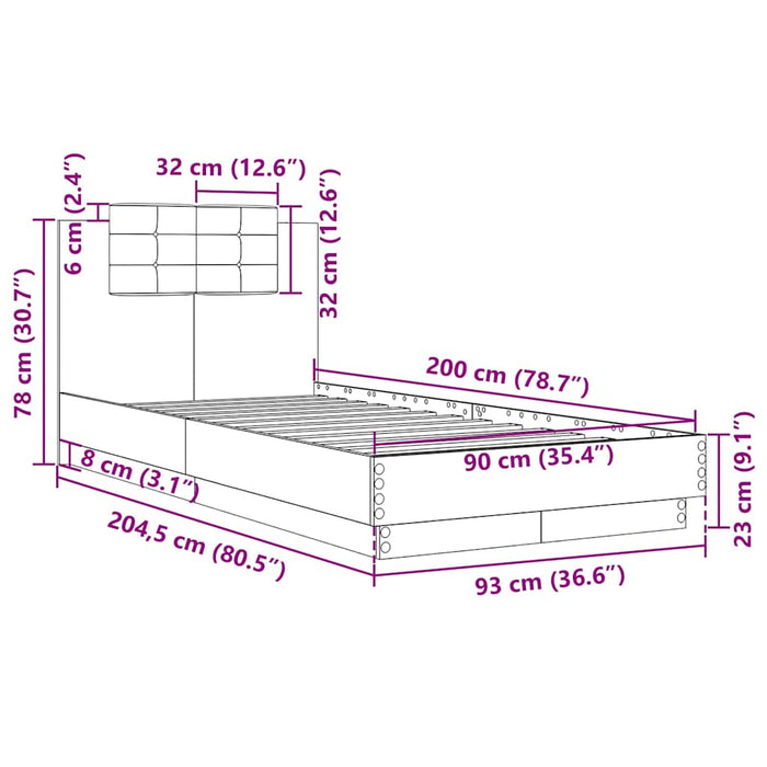 Cadru de pat cu tăblie gri beton 90x200 cm lemn prelucrat - WALTI WALTI