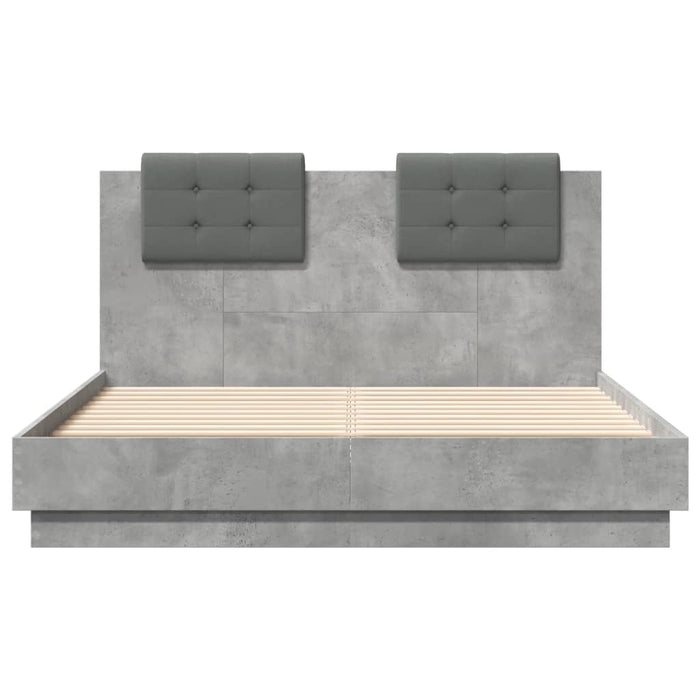 Cadru de pat cu tăblie gri beton 135x190 cm lemn prelucrat - WALTI WALTI