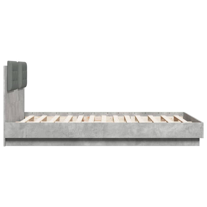 Cadru de pat cu tăblie gri beton 135x190 cm lemn prelucrat - WALTI WALTI