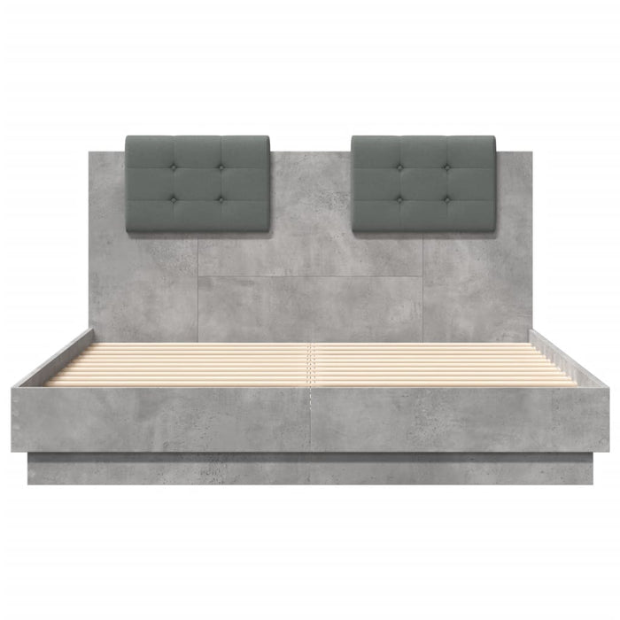 Cadru de pat cu tăblie gri beton 120x190 cm lemn prelucrat - WALTI WALTI