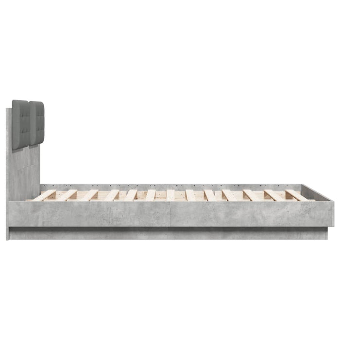 Cadru de pat cu tăblie gri beton 120x190 cm lemn prelucrat - WALTI WALTI