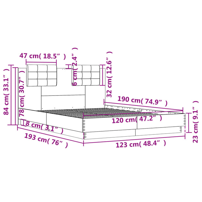 Cadru de pat cu tăblie gri beton 120x190 cm lemn prelucrat - WALTI WALTI