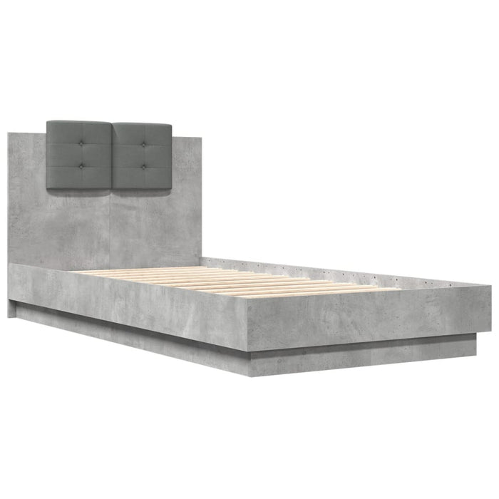 Cadru de pat cu tăblie, gri beton, 90x190 cm, lemn prelucrat WALTI