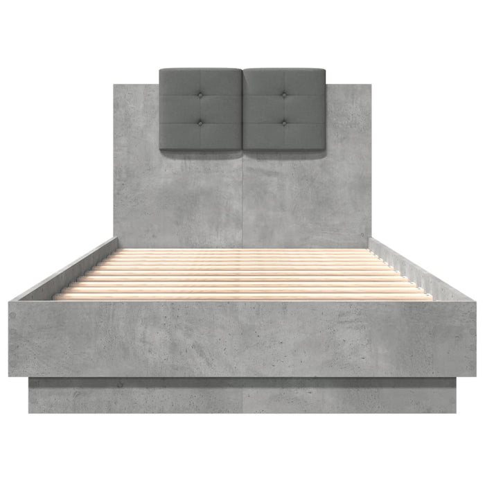 Cadru de pat cu tăblie, gri beton, 90x190 cm, lemn prelucrat WALTI