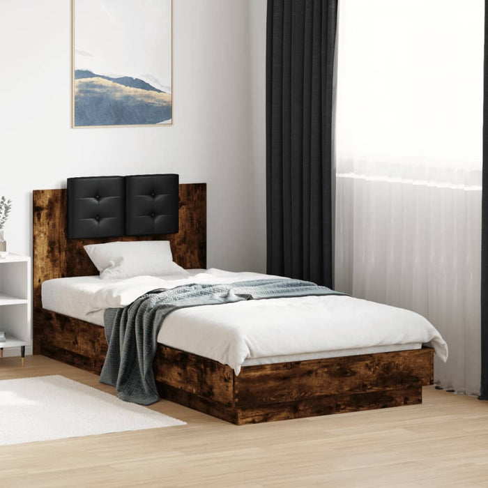 Cadru de pat cu tăblie stejar fumuriu 90x190 cm lemn prelucrat WALTI