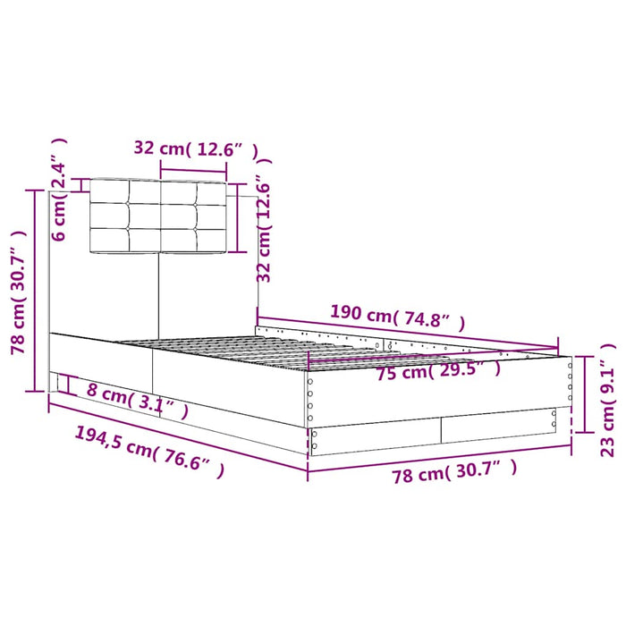 Cadru de pat cu tăblie, negru, 75x190 cm, lemn prelucrat - WALTI WALTI