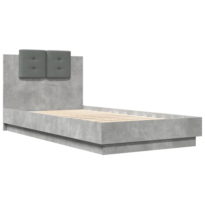 Cadru de pat cu tăblie, gri beton, 75x190 cm, lemn prelucrat - WALTI WALTI
