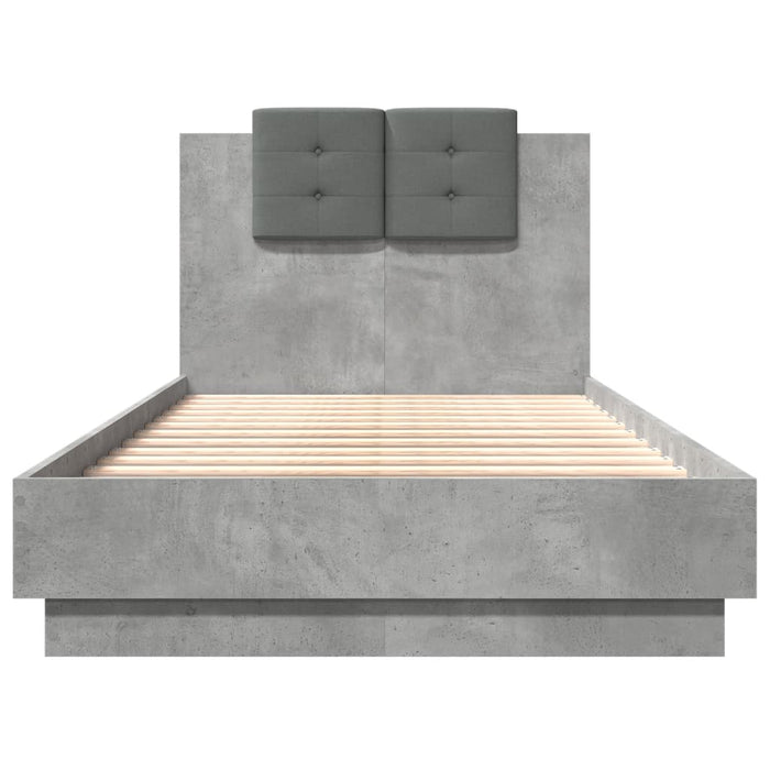 Cadru de pat cu tăblie, gri beton, 75x190 cm, lemn prelucrat - WALTI WALTI