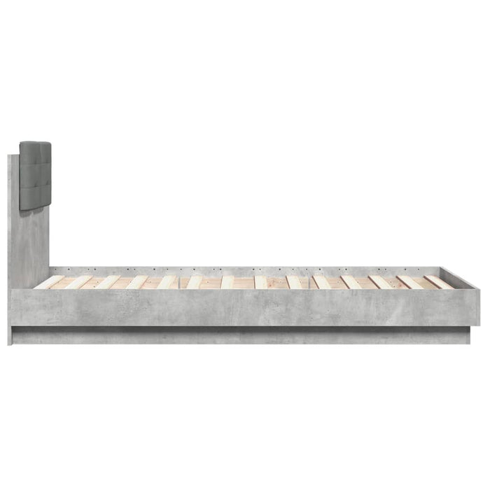 Cadru de pat cu tăblie, gri beton, 75x190 cm, lemn prelucrat - WALTI WALTI