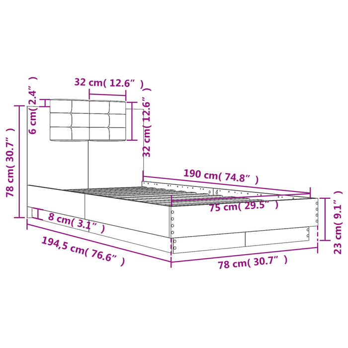 Cadru de pat cu tăblie gri sonoma 75x190 cm lemn prelucrat - WALTI WALTI