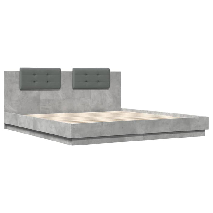 Cadru de pat cu tăblie și lumini LED, gri beton, 200x200 cm - WALTI WALTI