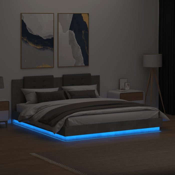 Cadru de pat cu tăblie și lumini LED, gri beton, 200x200 cm - WALTI WALTI