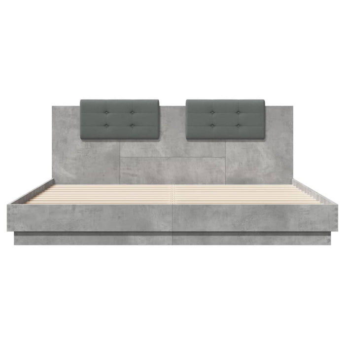 Cadru de pat cu tăblie și lumini LED, gri beton, 200x200 cm - WALTI WALTI
