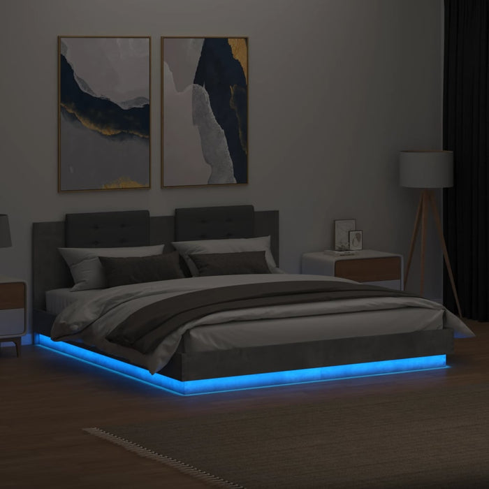 Cadru de pat cu tăblie și lumini LED, gri beton, 180x200 cm - WALTI WALTI