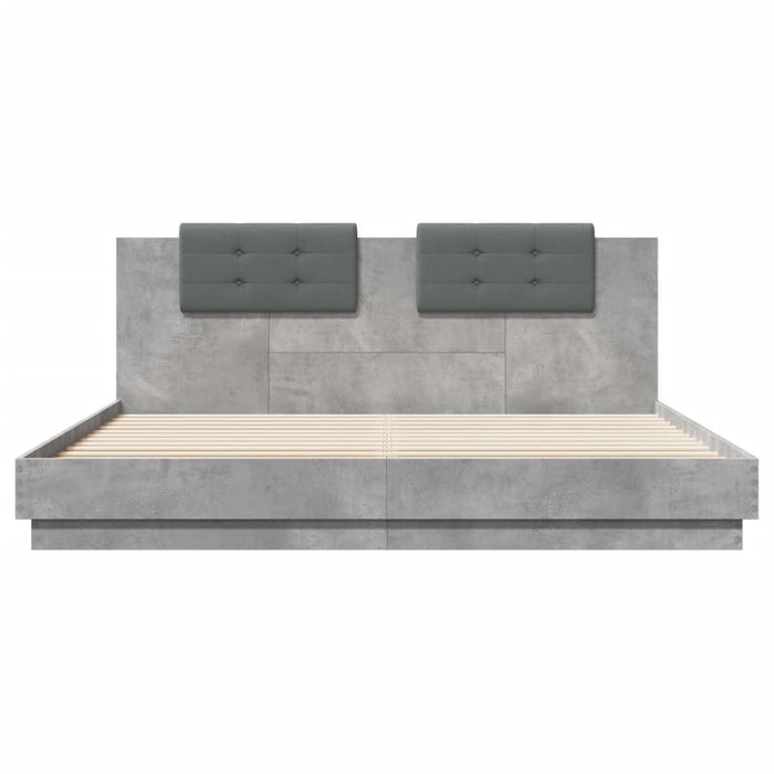 Cadru de pat cu tăblie și lumini LED, gri beton, 180x200 cm - WALTI WALTI
