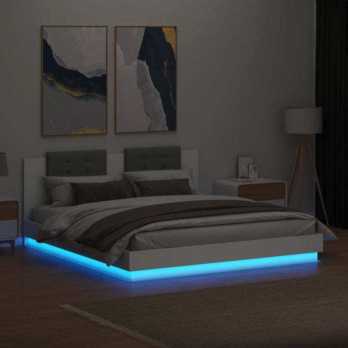 Cadru de pat cu tăblie și lumini LED, alb, 160x200 cm - WALTI WALTI