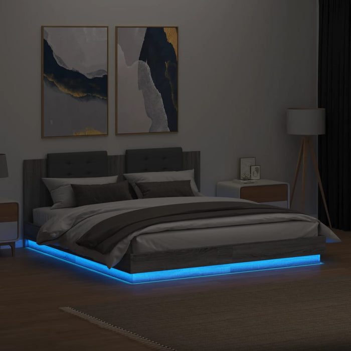 Cadru de pat cu tăblie și lumini LED, gri sonoma, 160x200 cm - WALTI WALTI