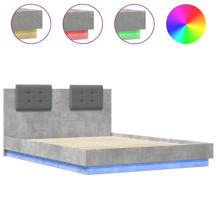 Cadru de pat cu tăblie și lumini LED, gri beton, 150x200 cm - WALTI WALTI