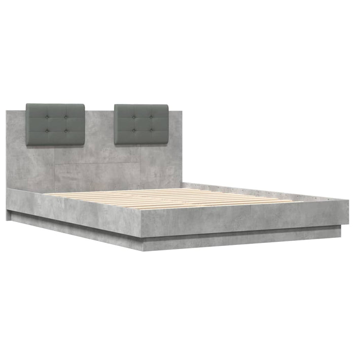 Cadru de pat cu tăblie și lumini LED, gri beton, 150x200 cm - WALTI WALTI