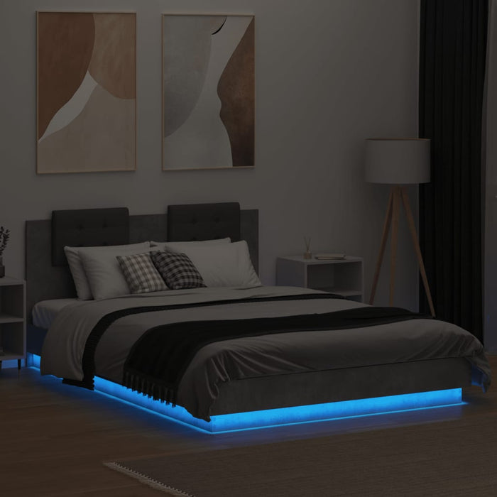 Cadru de pat cu tăblie și lumini LED, gri beton, 150x200 cm - WALTI WALTI