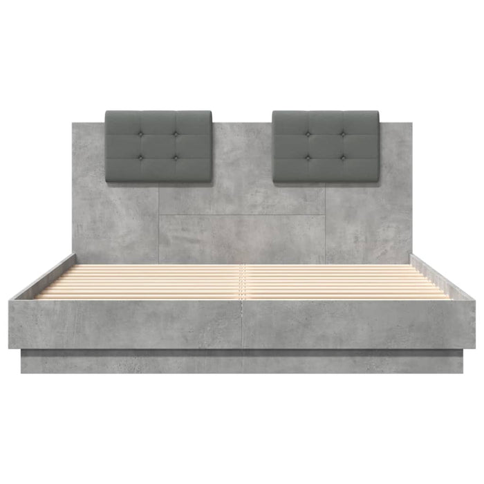 Cadru de pat cu tăblie și lumini LED, gri beton, 150x200 cm - WALTI WALTI