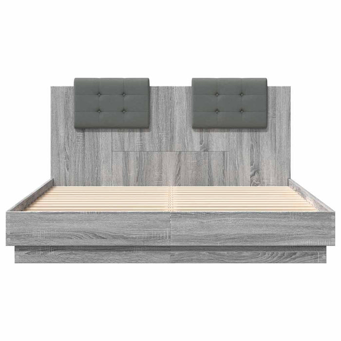 Cadru de pat cu tăblie și lumini LED, gri sonoma, 150x200 cm - WALTI WALTI