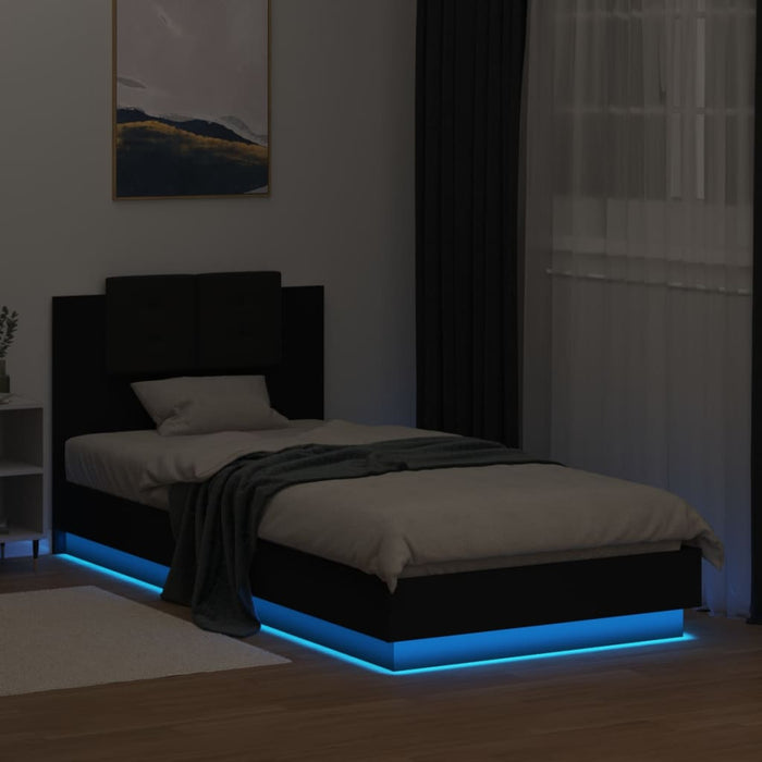 Cadru de pat cu tăblie și lumini LED, negru, 100x200 cm WALTI