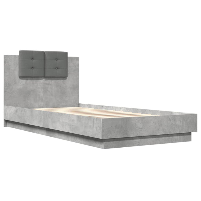 Cadru de pat cu tăblie și lumini LED, gri beton, 100x200 cm WALTI