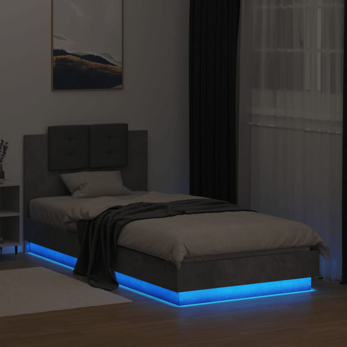 Cadru de pat cu tăblie și lumini LED, gri beton, 100x200 cm WALTI