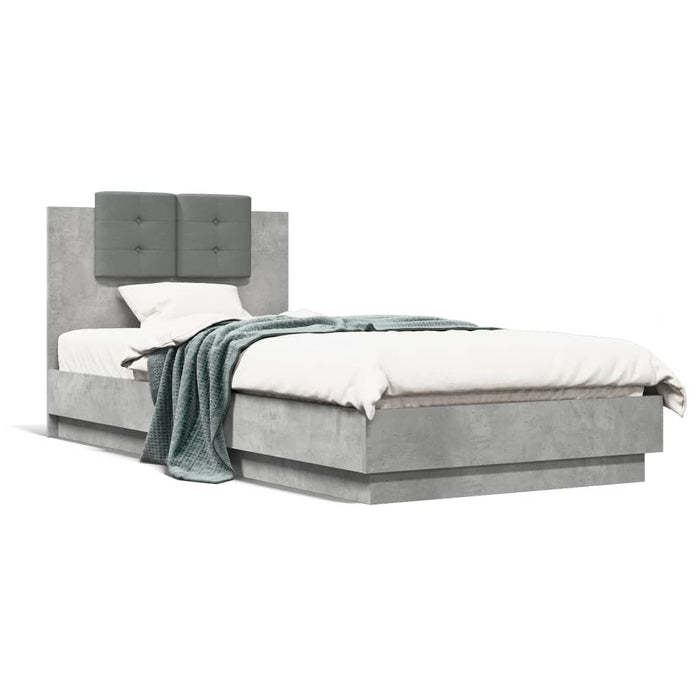 Cadru de pat cu tăblie și lumini LED, gri beton, 100x200 cm WALTI