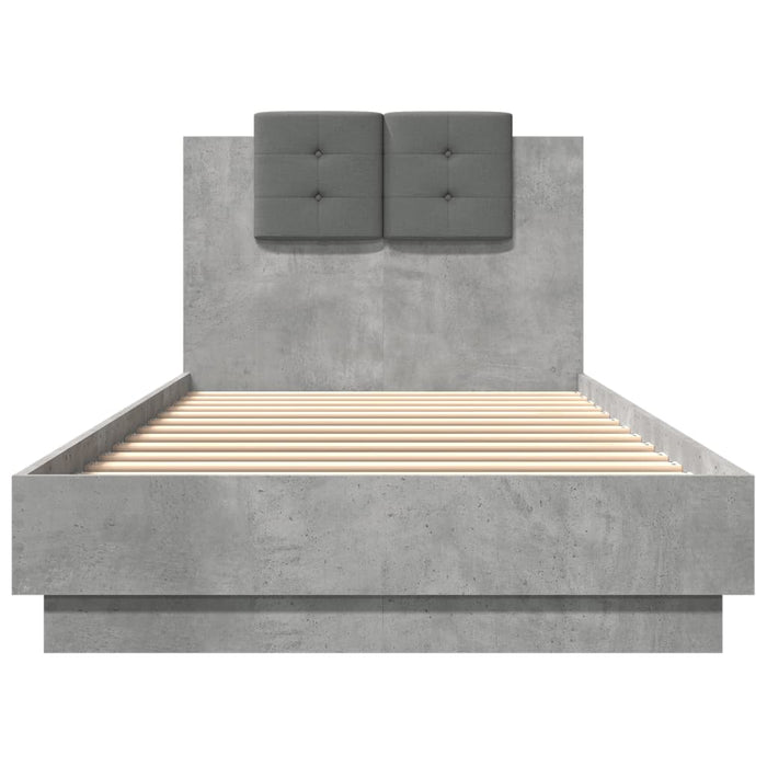 Cadru de pat cu tăblie și lumini LED, gri beton, 100x200 cm WALTI