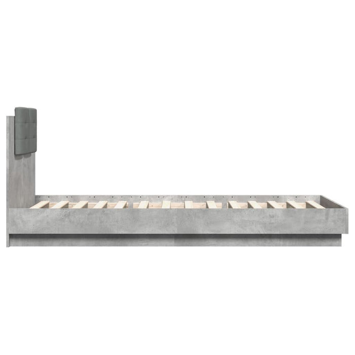 Cadru de pat cu tăblie și lumini LED, gri beton, 100x200 cm WALTI