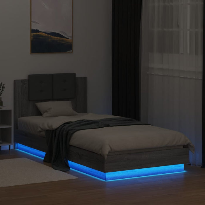 Cadru de pat cu tăblie și lumini LED, gri sonoma, 100x200 cm - WALTI WALTI