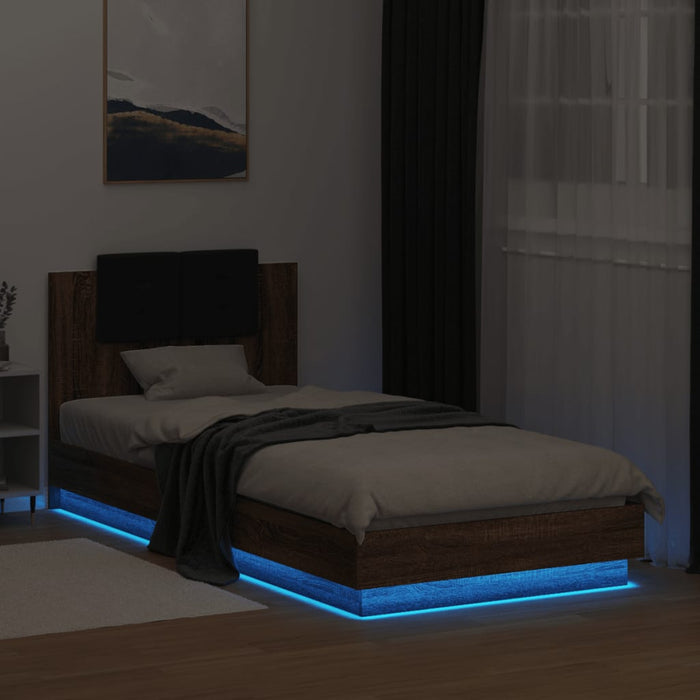 Cadru de pat cu tăblie și lumini LED, stejar maro, 100x200 cm - WALTI WALTI